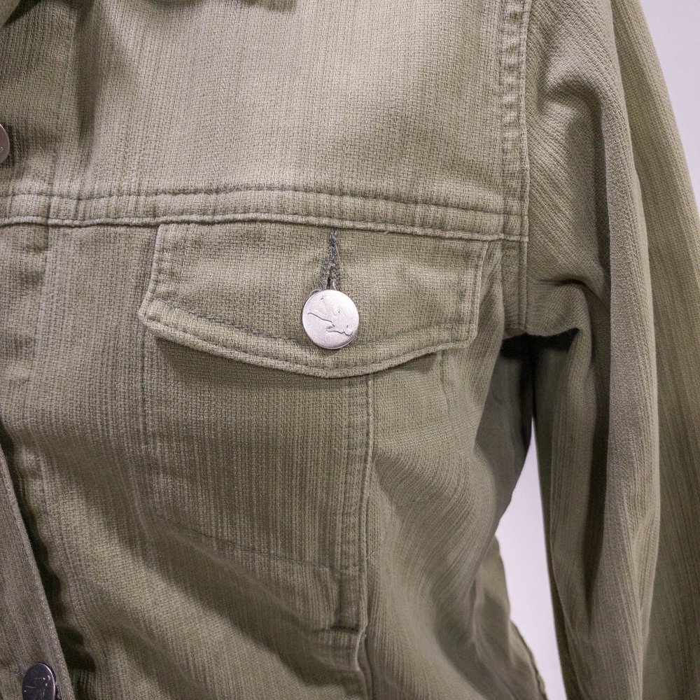 Vintage 90s Y2K Anthropologie S Cotton Jean Jacket Light Green Tan Grey - Picture 4 of 14